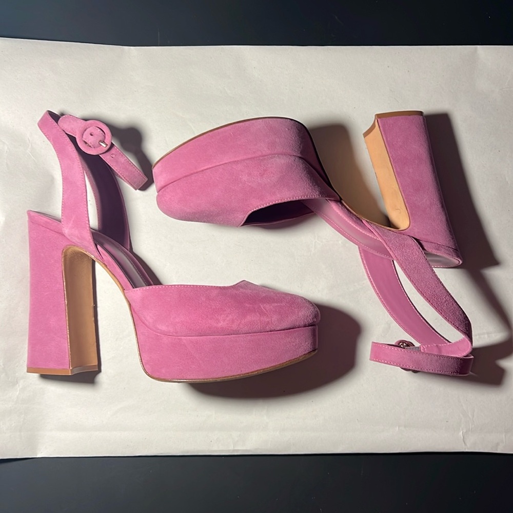 Alexandre Birman Vita Suede Ankle-Strap Platform Heels. Size 38. Color: Mauve
